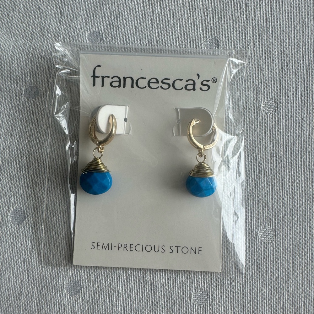 NWT Francesca’s Lia Turquoise Drop Huggie Hoops